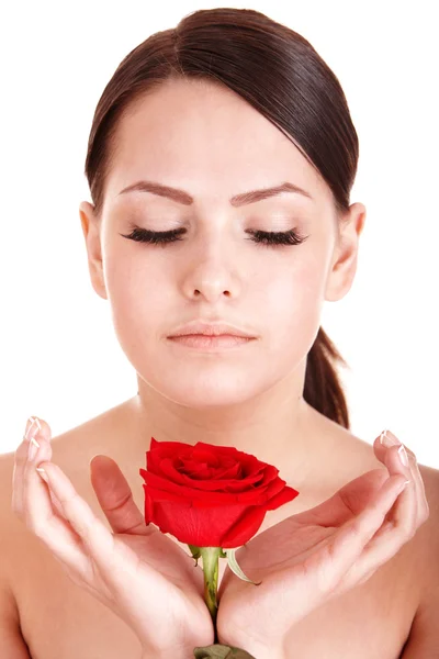 Beautiful girl with red flower. Royalty Free Stock Photos