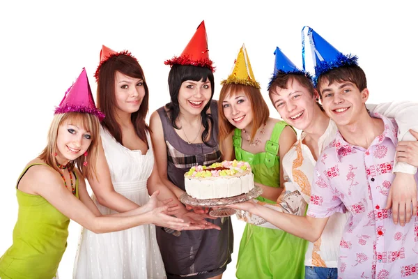 Group teenager in party hat. Stock Photo