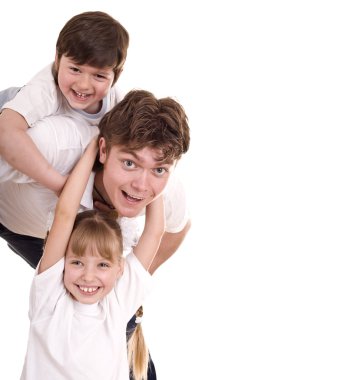 mutlu aile baba ve iki çocuk.