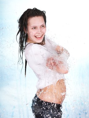 Beautiful girl in water. Body care. clipart