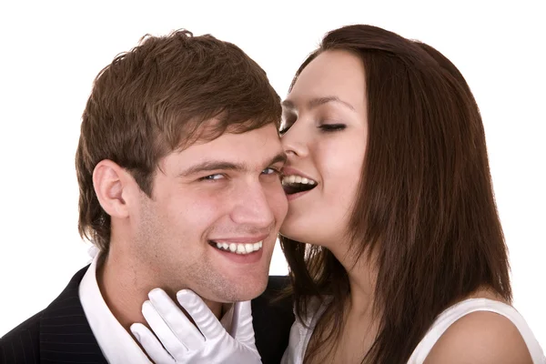 Couple of girl and man kiss. Love . — Stock Photo, Image