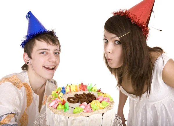 Deux adolescents célèbrent leur joyeux anniversaire. Isolé . — Photo