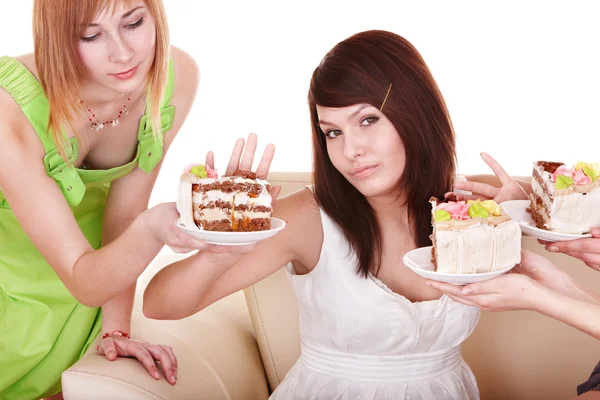 Chica se niegan a comer pastel . —  Fotos de Stock