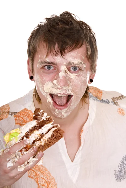 Homme heureux avec gâteau à l'anniversaire . — Photo