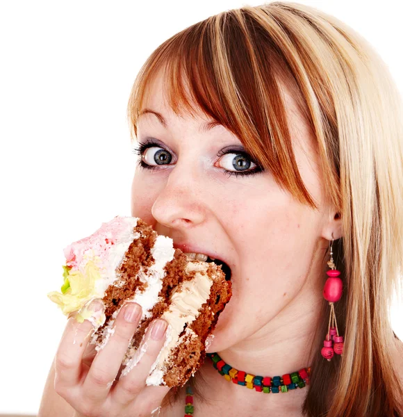 女孩吃一块蛋糕. — 图库照片