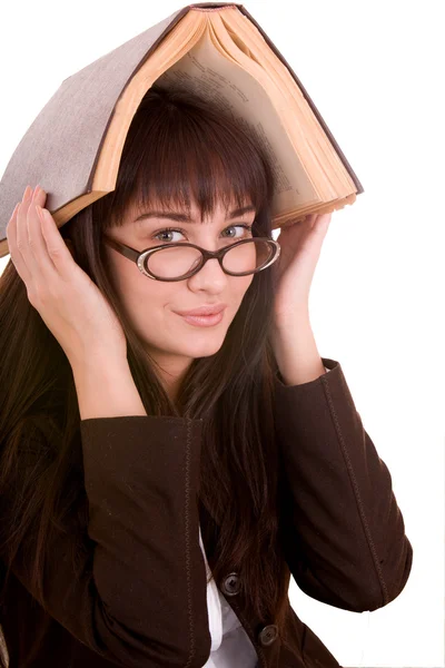 Menina inteligente com livro velho . — Fotografia de Stock