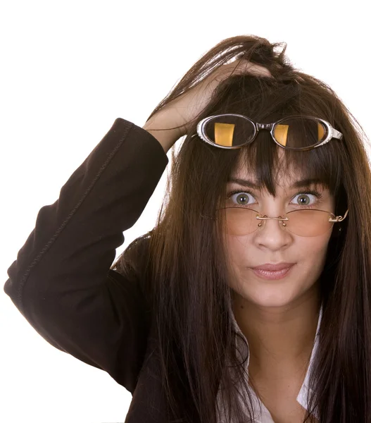 Komische vrouw in twee bril. — Stockfoto