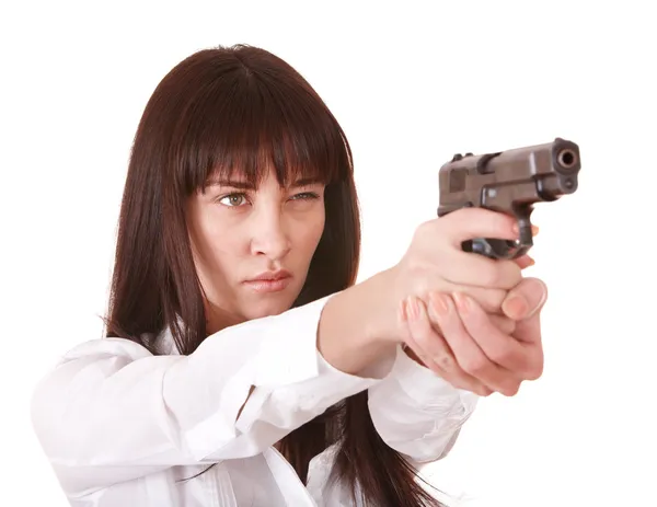 Schöne junge Frau mit Waffe. — Stockfoto