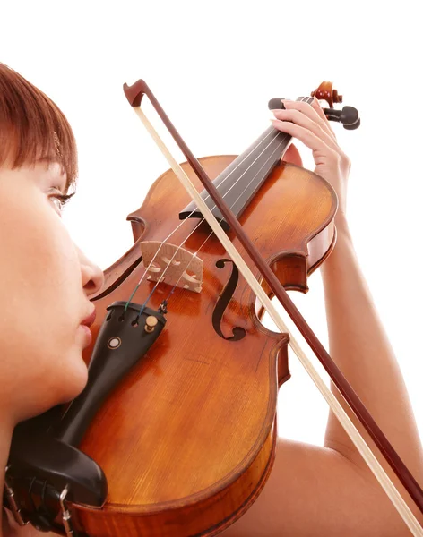 Aggressive young girl with fiddle. — Stock Photo, Image