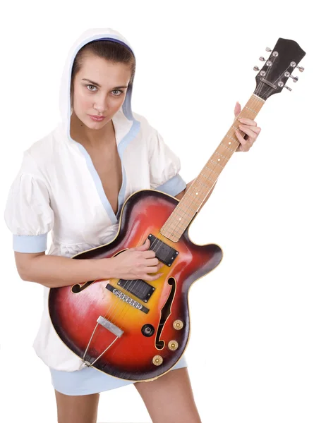 Hermosa chica con guitarra vieja . — Foto de Stock