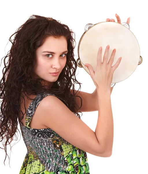 stock image Beautiful girl with music instrument.