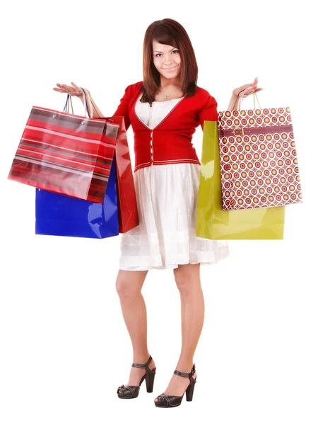 Menina de compras com saco de grupo . — Fotografia de Stock