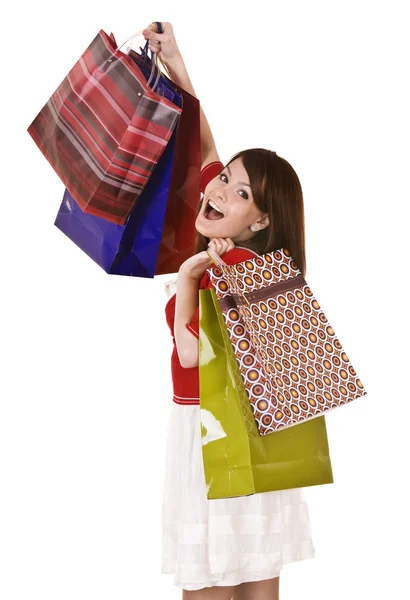 Ung flicka med shopping väska. — Stockfoto