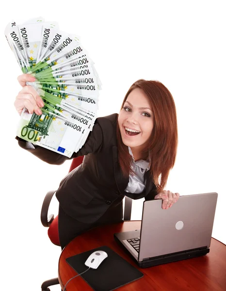 Businesswomen with group of money and laptop. — Stock Photo, Image