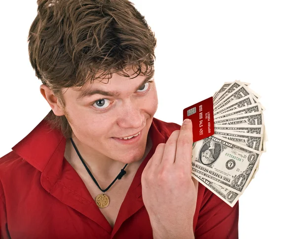 Ember, pénz és hitelkártya. — Stock Fotó