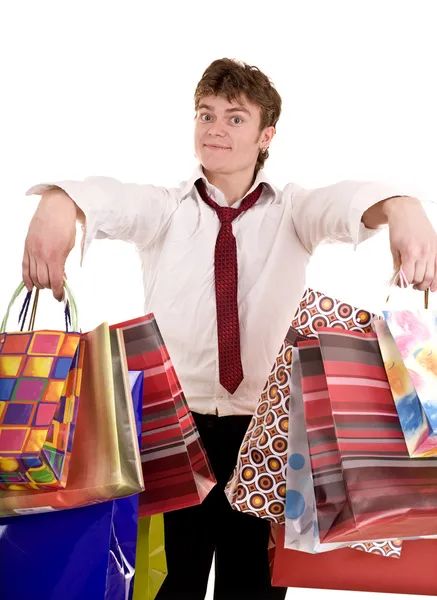 Affärsman med gruppen påse shopping. — Stockfoto