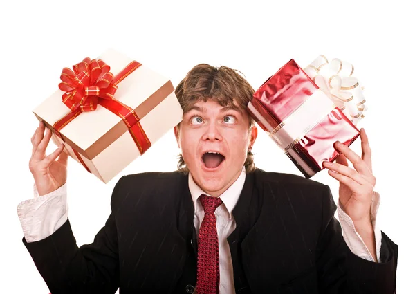 Mann mit zwei Geschenkverpackungen. — Stockfoto