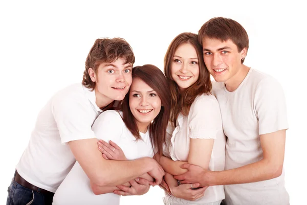 Счастливая семья в белой футболке обнимает . — стоковое фото