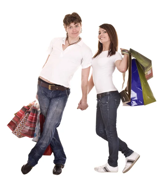 Couple in blue jeans shopping. — Stock Photo, Image