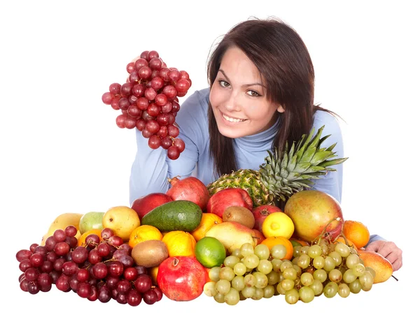 Chica con grupo de frutas y verduras . — Foto de Stock