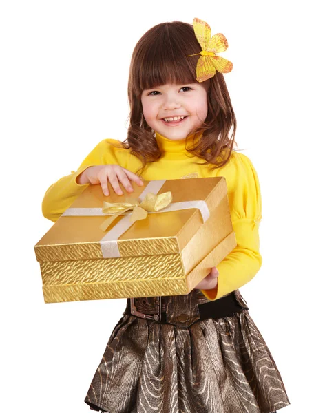 Malá dívka otevřené krabičky. — Stock fotografie