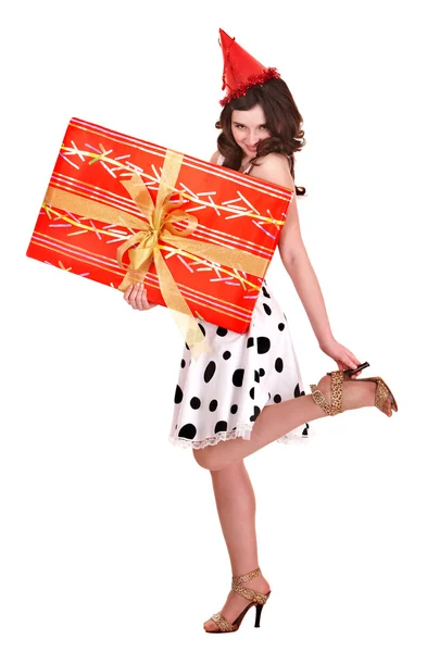 Vacker flicka med grupp presentförpackning. — Stockfoto