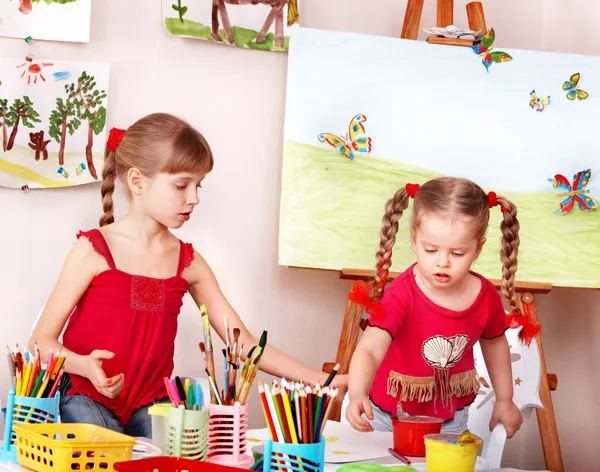 Children painting pencil in preschool. — Stock Photo, Image
