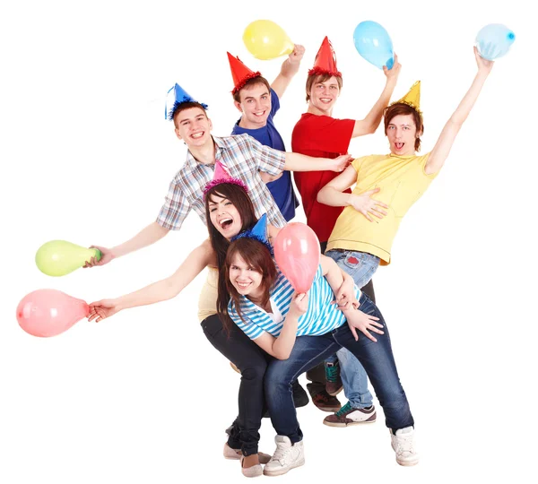 Grupo de em chapéu de festa e balão . — Fotografia de Stock
