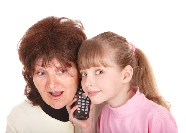 Abuela y nieta llaman por teléfono . — Foto de Stock