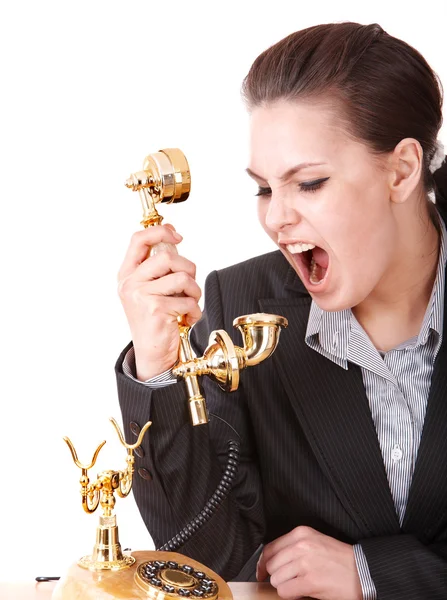 Aggressive businesswoman with phone. — Stock Photo, Image