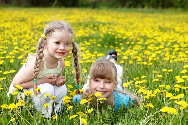 Kinderen in veld met bloem. — Stockfoto