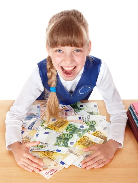Ευτυχισμένο παιδί με χρήματα ευρώ. — Φωτογραφία Αρχείου