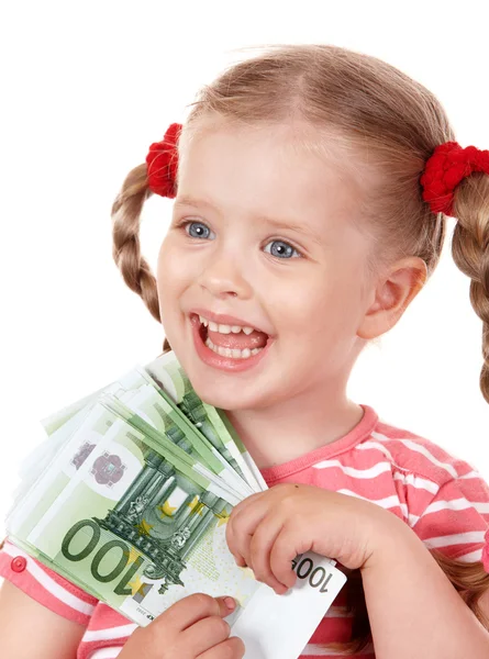 Glückliches Kind mit Geld. — Stockfoto