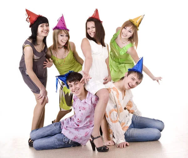 Gruppo di adolescenti festeggiano il compleanno . Immagine Stock