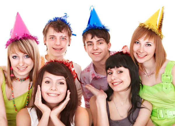 Grup genç parti şapkalı. Stok Fotoğraf