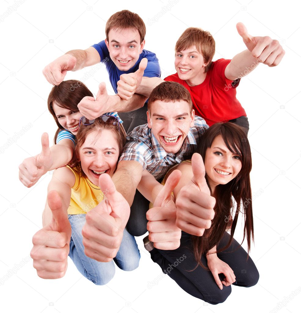 Group with thumbs up.