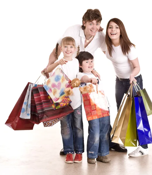 Szczęśliwą rodzinę i dzieci, zakupy. — Zdjęcie stockowe