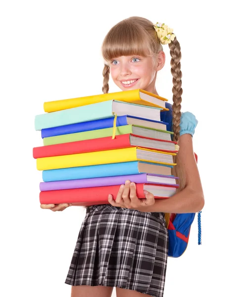 Colegiala sosteniendo pila de libros . — Foto de Stock