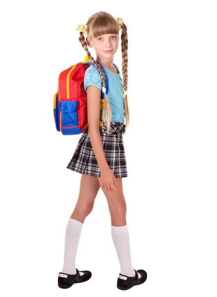 Scuola ragazza in uniforme con zaino . — Foto Stock