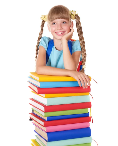 Школа девушка держит кучу книг . — стоковое фото
