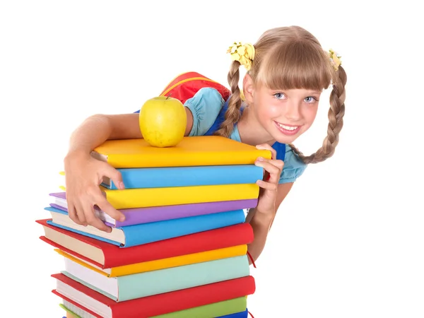 Schoolgirl holding pile of books. — Stock Photo, Image