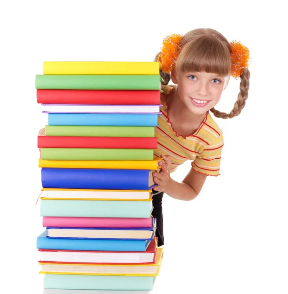 Schoolgirl holding pile of books. — Stock Photo, Image