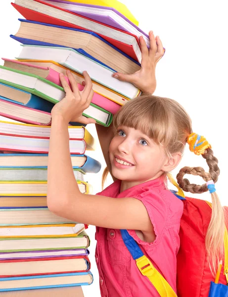 Barn med högen av böcker. — Stockfoto