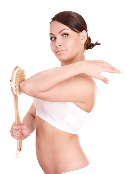Young woman scrubbing body. — Stock Photo, Image