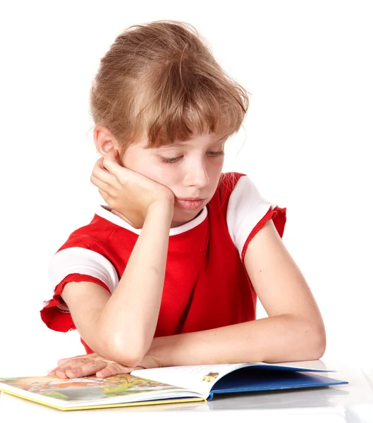 Child reading book on white isolated. — Stock Photo, Image