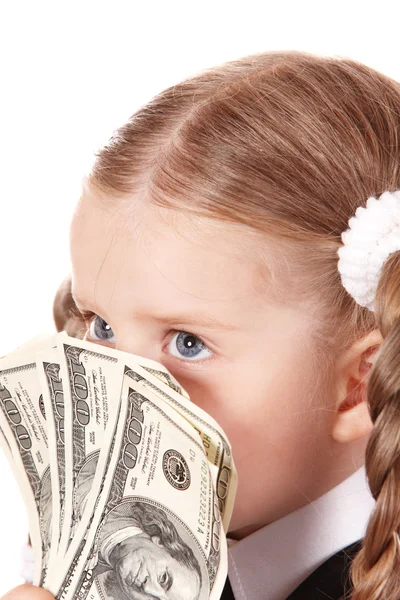 Niño feliz con dinero dólar . — Foto de Stock