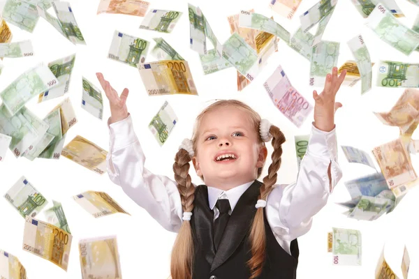 Child with flying money. — Stock Photo, Image