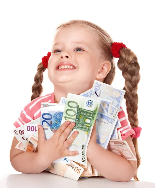 Bambino felice con soldi euro . — Foto Stock
