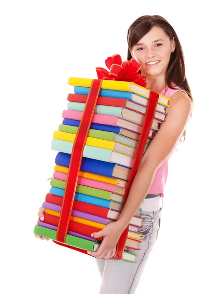 Девочка держит груду книг . — стоковое фото