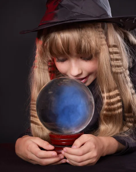 Girl holding crystal ball. — Stock Photo, Image